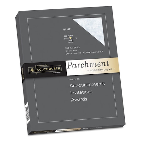 Southworth Parchment Specialty Paper, 24 lb Bond Weight, 8.5 x 11, Blue, PK100 P964CK
